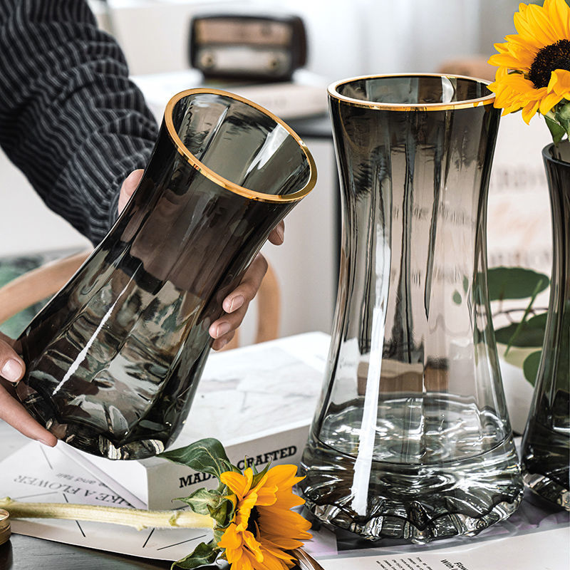 Glass Vase Nordic - Light luxury gold-painted creative simple transparent