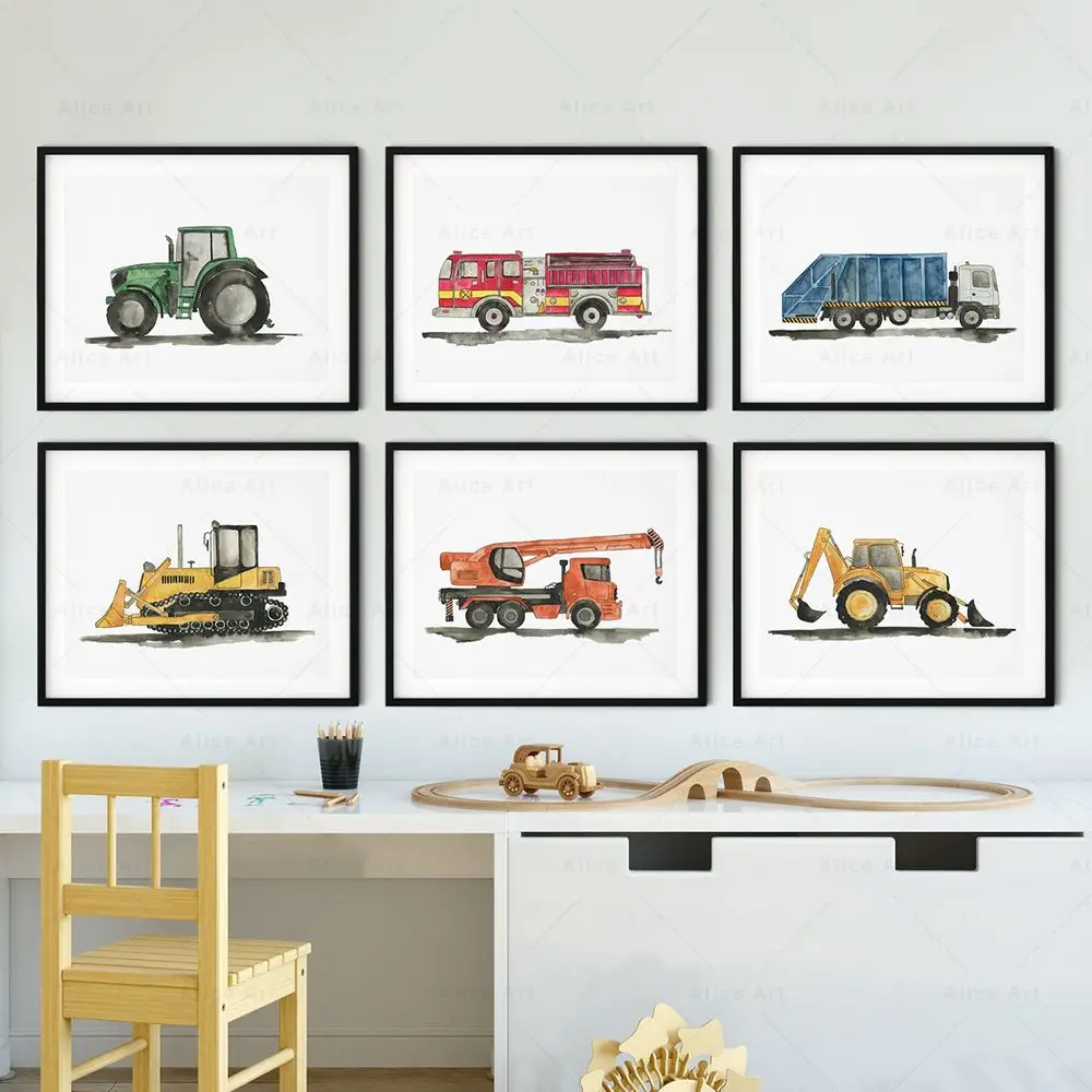 Watercolor Poster Print - Watercolor Child Toy Car Poster Construction