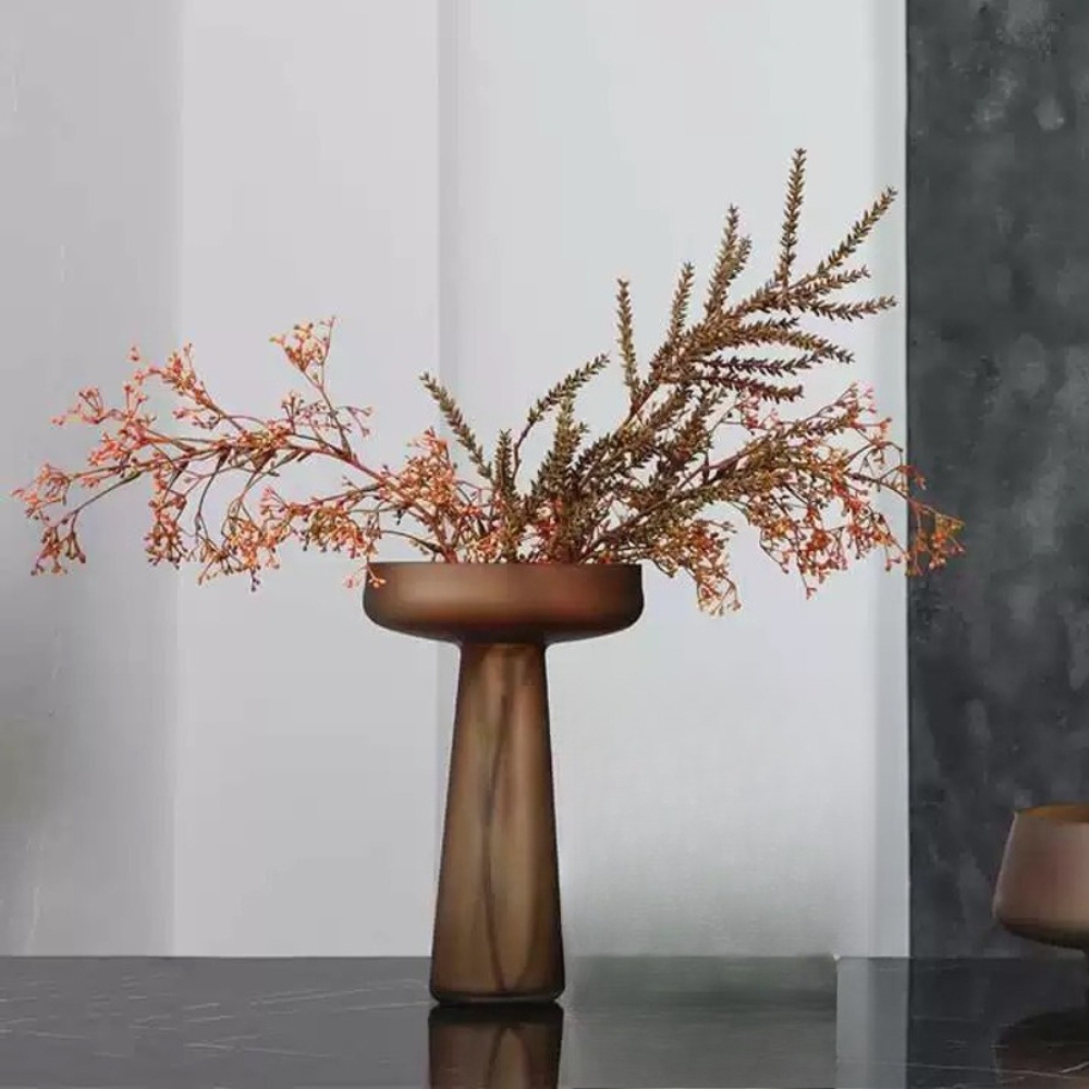 Glass Vase Nordic - Nordic Vintage Brown Frosted Glass Vase