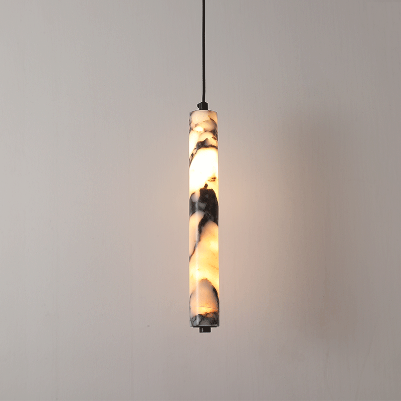 Hanging Moon Lamp - Luxury Black Cylinder Natural Stone Pendant