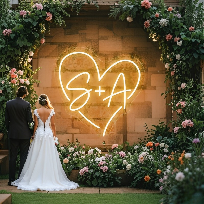 Custom Initials Heart LED Neon - Home Decor Com 评论和价格