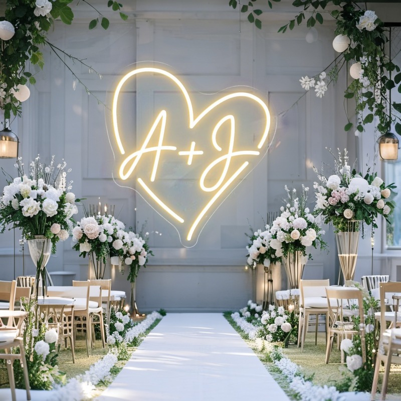 Custom Initials Heart LED Neon - Home Decor Com 评论和价格