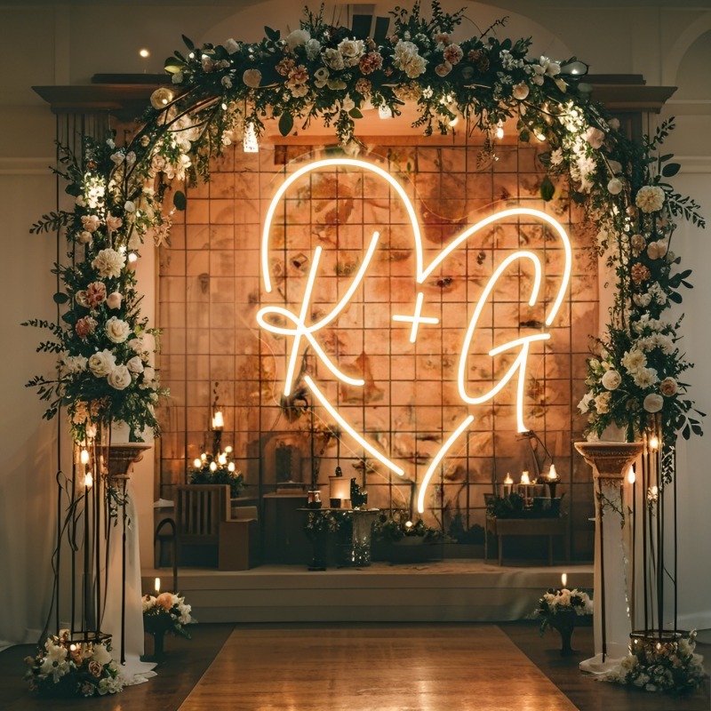 Custom Initials Heart LED Neon - Home Decor Com 评论和价格