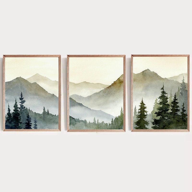 Sunset Green Mountain Watercol - Watercolor Poster Print 评论和价格