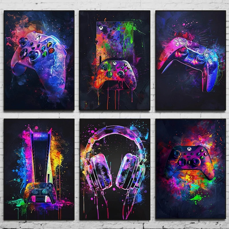 Watercolor Neon Video Game Pos - Home Decor Xbox Games 评论和价格
