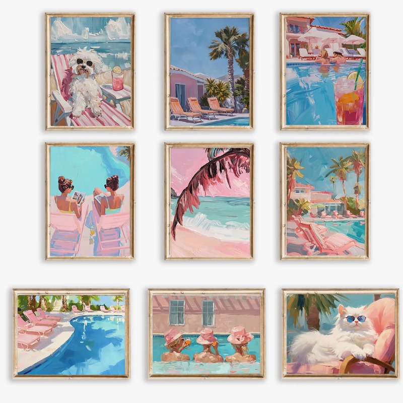 Vintage Girly Summer Pool Part - Watercolor Poster Print 评论和价格