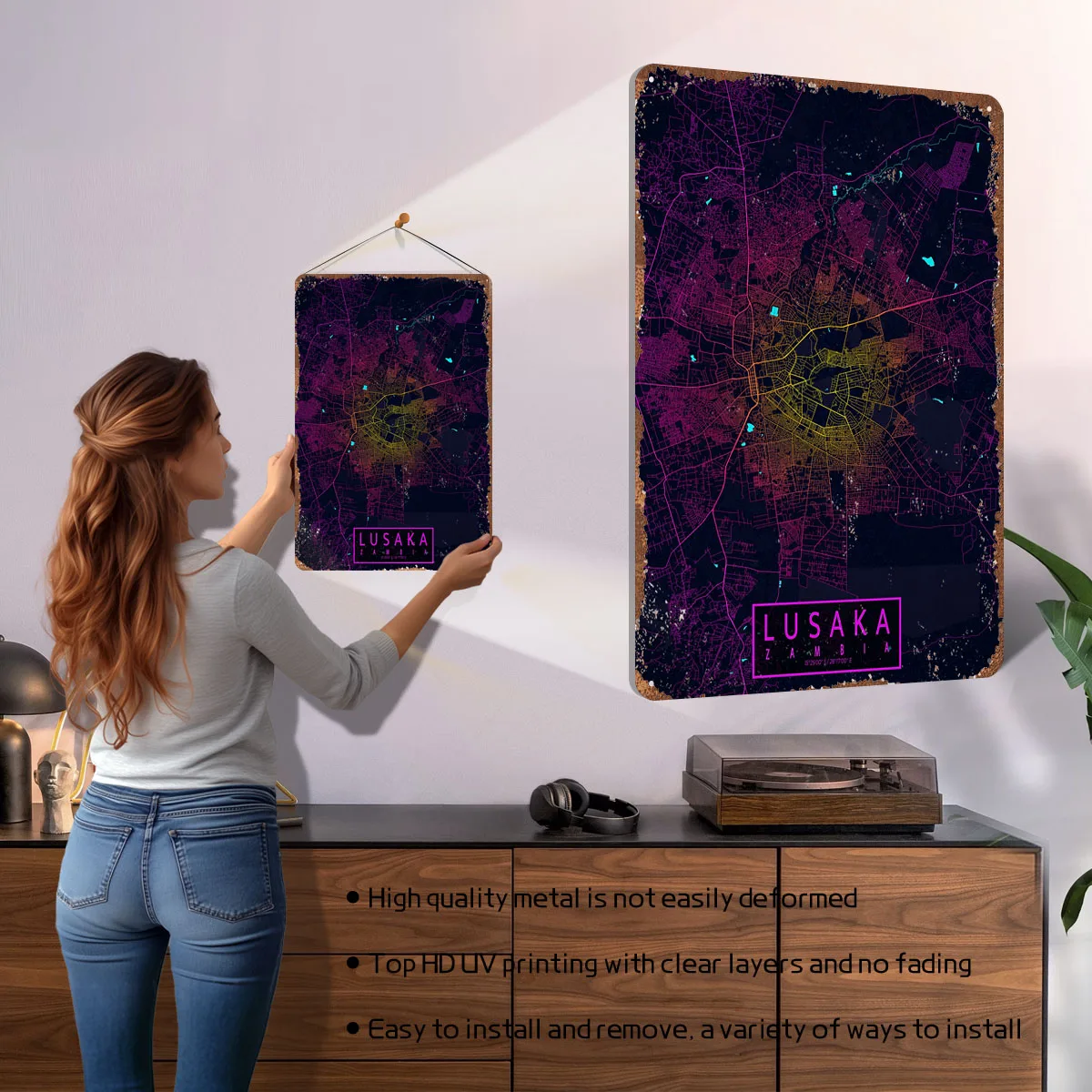 Lusaka City Map Zambia Neon Po - Home Decor Zambia 评论和价格