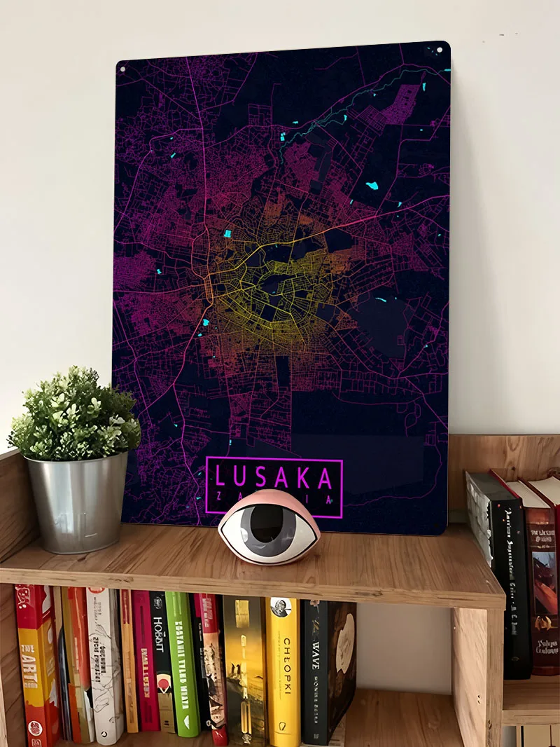Lusaka City Map Zambia Neon Po - Home Decor Zambia 评论和价格
