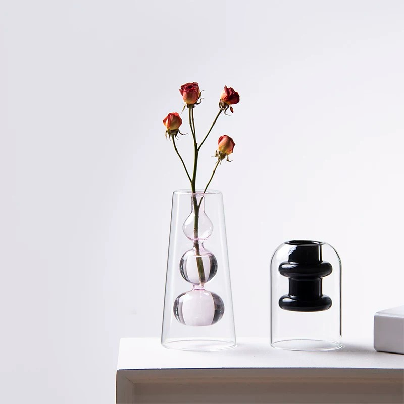 Nordic Double Layer High Boros - Glass Vase Nordic 评论和价格