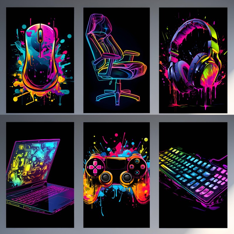 Watercolor Neon Video Game Pos - Home Decor Xbox Games 评论和价格