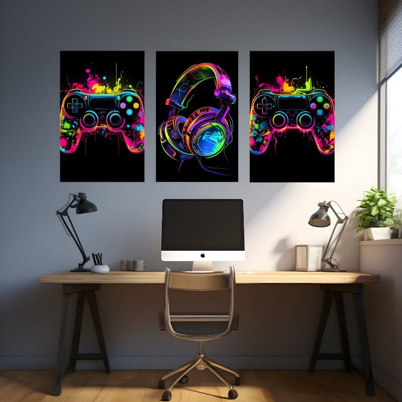 Watercolor Neon Video Game Pos - Home Decor Xbox Games 评论和价格